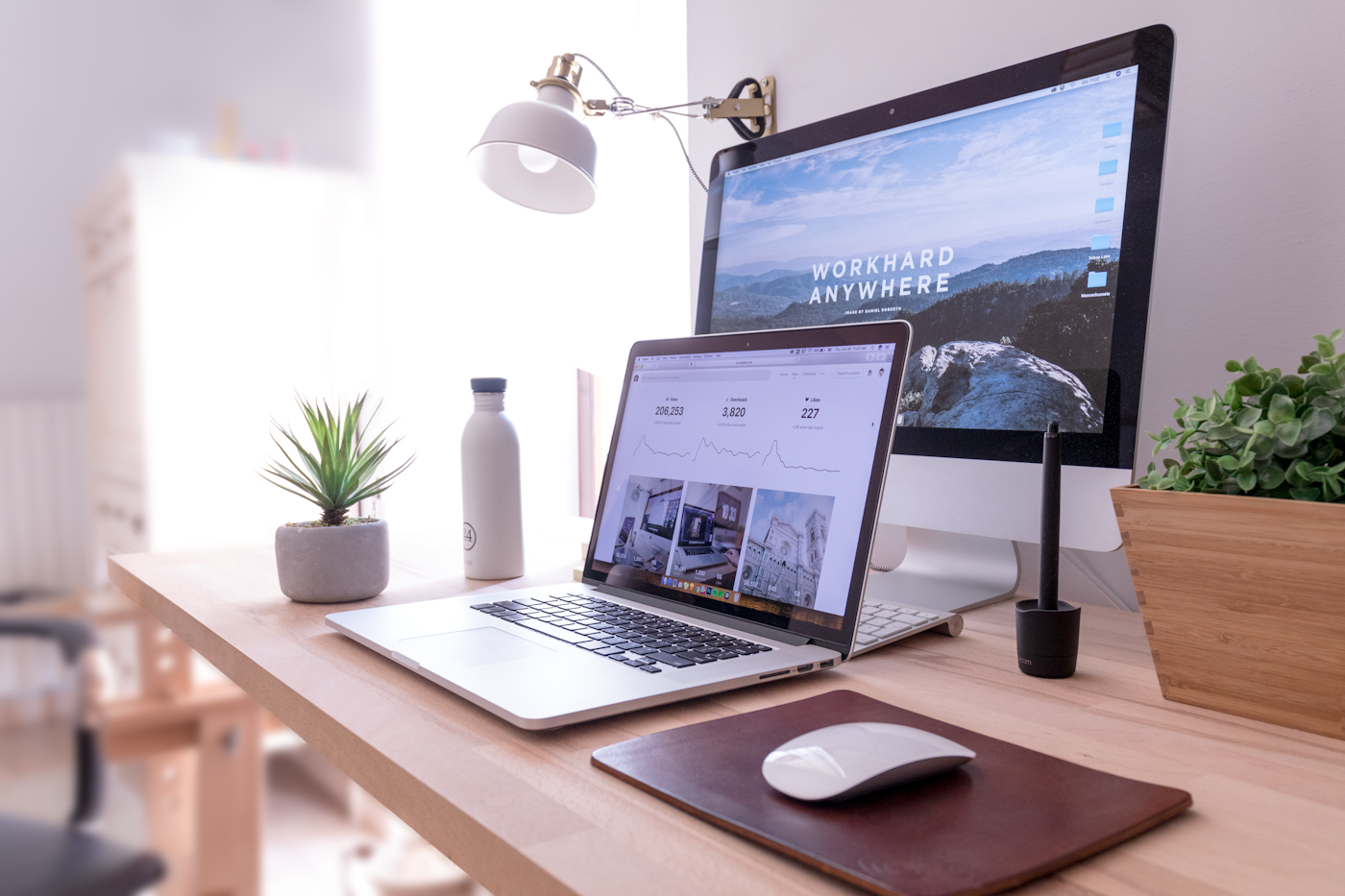 Neatly managed cables under a compact home office desk